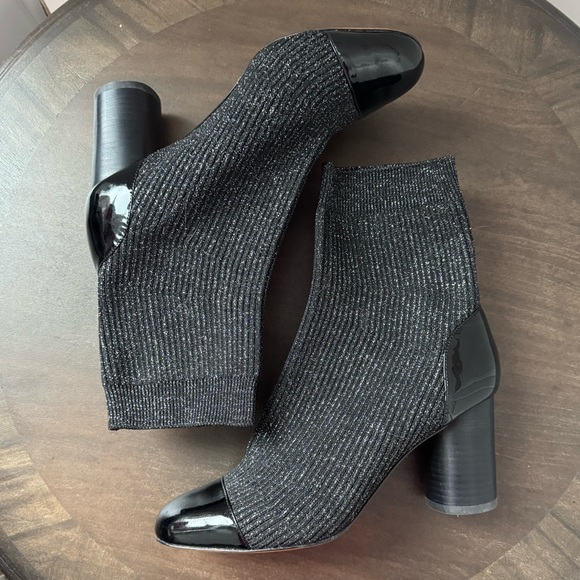 Sandro Captoe Glitter Black Patent Leather Sock Booties - Size 39 - NWOT - Picture 4 of 8